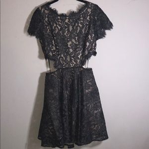Lace cut out mini flare dress